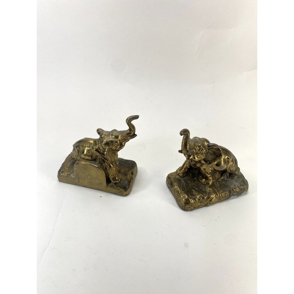 Lot of 2 Golden Elephants Book End Decor